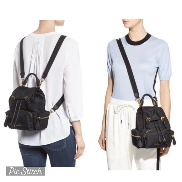 Burberry Crossbody Rucksack Black Nylon Logo Backpack - Picture 3 of 16